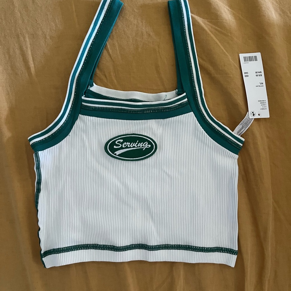 Urban Outfitters White Tank Top with Green Trim